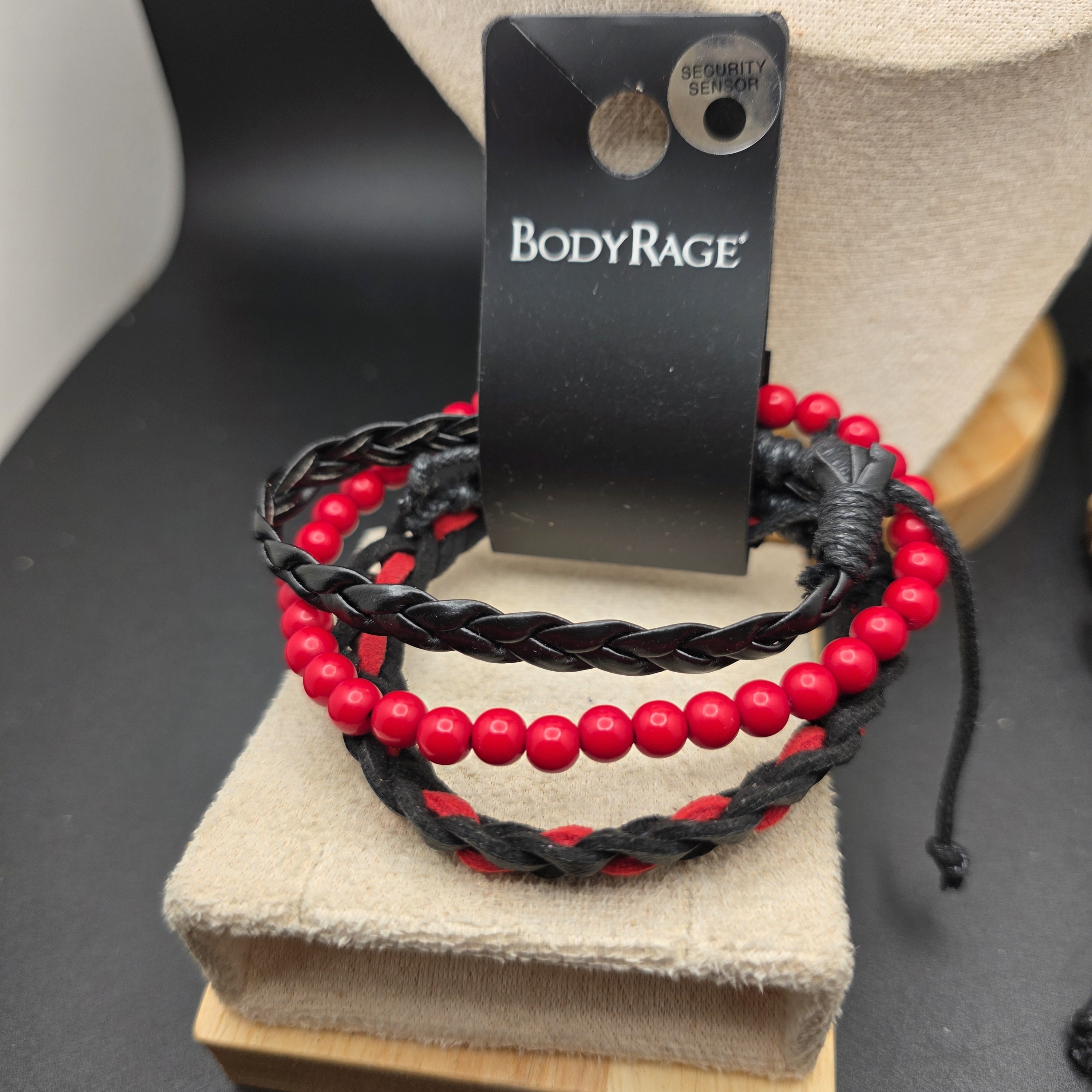 Body Rage Red And Black Beaded Bracelet Set (2256)